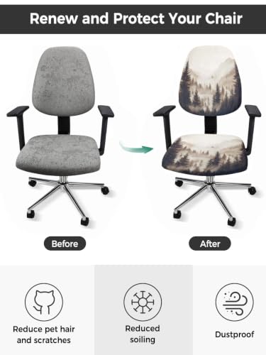 Savannan Office Chair Cover, Abstract Ombre Black Forest Protective Stretch Elastic Universal Cover for Desk Task Chair,Computer Rotating Chair 1 Pcs Watercolor Mountain Tree