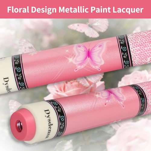 Pink Pool Cue 19oz - 58 inch Canadian Maple Wood 13mm Leather Tip, Floral Design Metallic Paint Lacquer, 3/8×8 Joint with Case, Chalks, Gloves, Protectors
