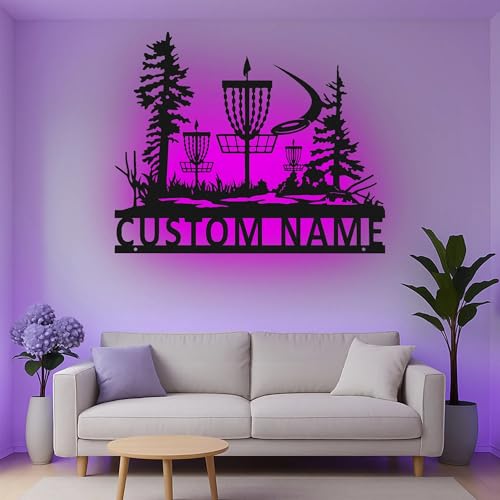 Custom Disc Golf Basket Led Light Metal Wall Art Personalized Gift for Disc Golfers Game Room Decor 2