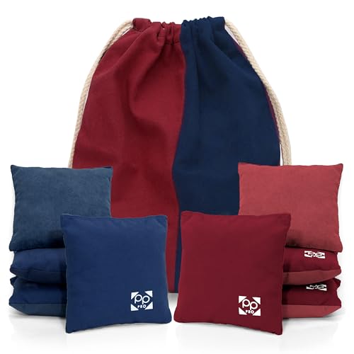 Professional Cornhole Bags - Set of 8 Regulation All Weather Double Sided - Sticky Side/Slick Side Bean Bags for Pro Corn Hole Game - color: Burgundy & Navy Blue