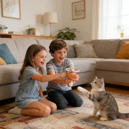 Disc Flying Toy, Fun Dinosaur Design, 11.5x3.5x12cm, Cat Toy Launcher, Cat Fetch and Hunt Toys, Easy to Use, for Yard, Garden, Balcony, Terrace Fun - color: Pink