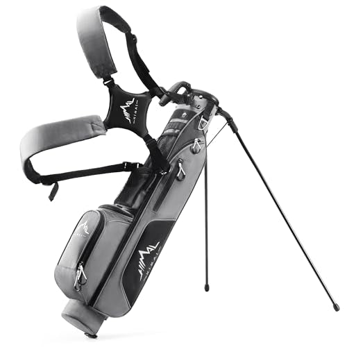 uniHimal Lightweight Par 3 Golf Bag - Small Golf Stand Bag with Dual Shoulder Straps, Cooler Pocket, Dust Cover, Pitch and Putt Bag for Driving Range - color: Grey