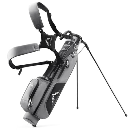 uniHimal Lightweight Par 3 Golf Bag - Small Golf Stand Bag with Dual Shoulder Straps, Cooler Pocket, Dust Cover, Pitch and Putt Bag for Driving Range - color: Grey