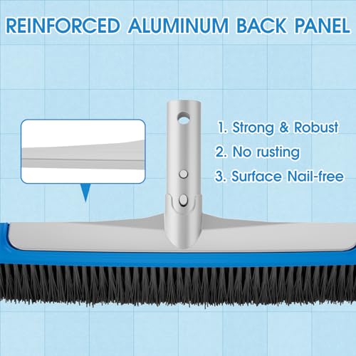 TidyMister Pool Brush 17.5'' Heavy Duty Swimming Pool Brushes for Cleaning Pool Walls & Tiles & Floors & Corners Scrub Brush Head Reinforced Aluminum Back - size: 18inch