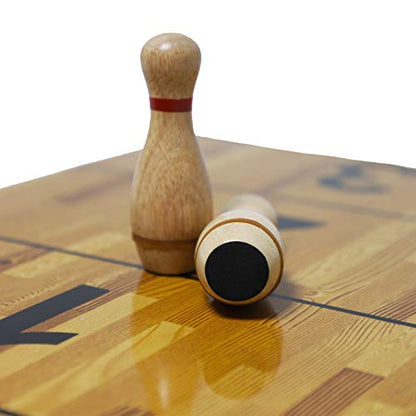 Shuffleboard Bowling Pin Set with 10 Pcs Premium Hardwood Bowling Pins Durabel Triangular Pinsetter Resin Bowling Ball and Carrying Bag, Fun for Shuffleboard Games - color: Nature-Red