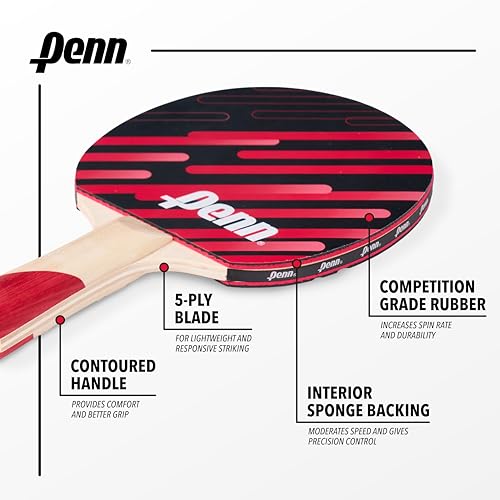 Penn 2-Player Table Tennis Paddle Set - 2 x 3.0 Paddles, 3 Balls & Storage Pouch - Ping Pong Rackets with Balanced Sponge Backing, Competition Rubber & Ergonomic Handle - Outdoor Sports