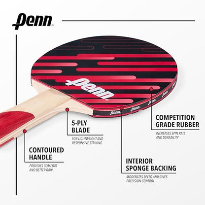 Penn 2-Player Table Tennis Paddle Set - 2 x 3.0 Paddles, 3 Balls & Storage Pouch - Ping Pong Rackets with Balanced Sponge Backing, Competition Rubber & Ergonomic Handle - Outdoor Sports