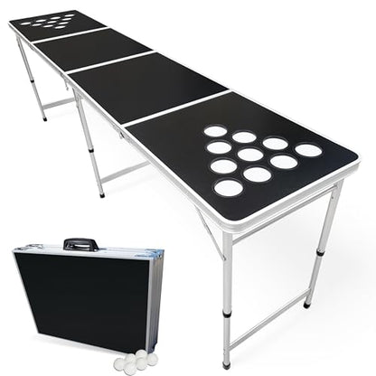 8-Foot Regulation Length Folding Table w/Optional Cup Holes, LED Lights, Custom Graphic (Choose Your Model) - color: Black, style: w/ Cup Holes