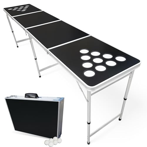 8-Foot Regulation Folding Beer Pong Table w/Beer Pong Balls & Optional Cup Holes, LED Lights, Custom Graphic (Choose Your Model) - size: Black - 8 Foot Table, style: w/ Cup Holes