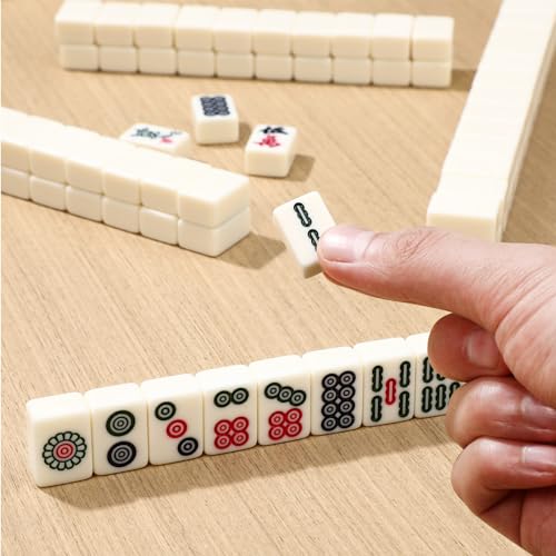 Homoyoyo Chinese Portable Mini Mahjong Tile Set Mini Mahjong Set 146 Tiles - Portable Travel Game with Case, 0.8 Inch Heavy Melamine for Camping Party Family Gathering, Traditional Chinese Version