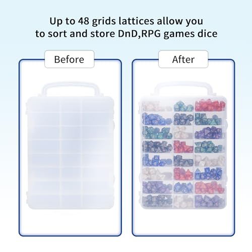 Dice Storage Case for DnD Dice with Removable Dividers Holding up to 830 Dices, Dice Case for DnD Dice with Handle Great for Dice Collectors or RPG D&D Games (Tranparent)