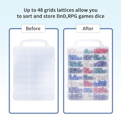 Dice Storage Case for DnD Dice with Removable Dividers Holding up to 830 Dices, Dice Case for DnD Dice with Handle Great for Dice Collectors or RPG D&D Games (Tranparent)