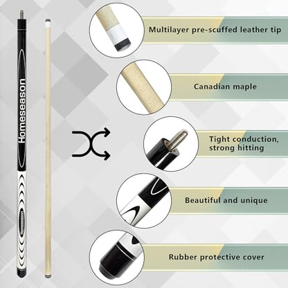 HomeSeason 58" Pool Cue Stick 19.5oz Cue Sticks Professional Low Deflection Billiard Pool Sticks 13mm Tip with Leather Bag for Home Bar Adults Pro Player - color: 19.5oz-(Black & White)