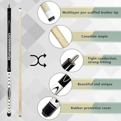 HomeSeason 58" Pool Cue Stick 19.5oz Cue Sticks Professional Low Deflection Billiard Pool Sticks 13mm Tip with Leather Bag for Home Bar Adults Pro Player - color: 19.5oz-(Black & White)