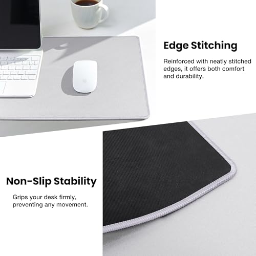 ALOANES Silvery Waterproof Desk Mat, Large Mouse Pad with Extended Mouse Mat, with Anti Slip Base, Stitched Edge, Grain Jacquard Surface, Perfect for Gamer, Office & Home, 11.81''x31.50''x0.12'' - color: 01- Pro Silver, size: XL(31.5" x 11.8")
