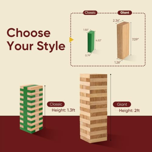 Giant Stacking Tower Game - Stacks Up to 5FT - Premium Wooden Blocks Stacking Tower Game for Family Party, BBQ & Lawn Games - Natural - color: Natural