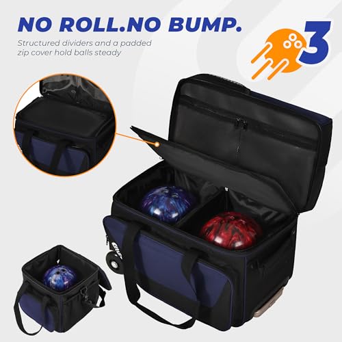 Bowling Roller Bag with Wheels, Rolling Bowling Ball Bag with Shoe Compartment, Retractable Handle, EVA Dividers - color: Blue, size: Bowling Bag Set