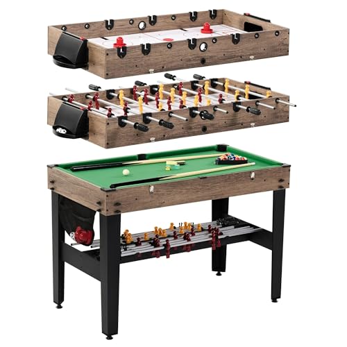 3-in-1 Combo Game Table - Air Hockey, Billiards, & Foosball with Adjustable Legs, Accessories Included, Black
