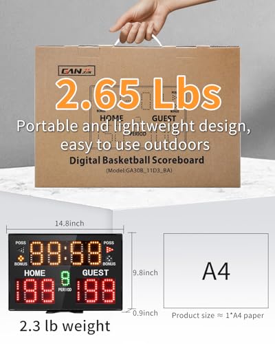 Basketball Digital Scoreboard with Remote,Battery Powered Portable Tabletop Electronic Scoreboard with 75dB Buzzer,Countdown Timer & Score for Games - style: black