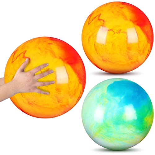 Deekin 2 Pcs 15 Inch Marbleized Bouncy Balls Large Inflatable Rubber Sensory Ball for Playground Outdoor Water(Green and Yellow) - color: Green and Yellow, size: 15"