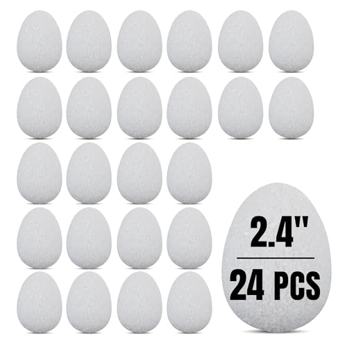 24 Pcs 2.4" White Foam Easter Eggs for Crafts – Textured Polystyrene DIY Foam Eggs for Painting, Spring Holiday Decorations, School Activities, & Handmade Ornaments – Bulk Pack, by Hygloss - size: EGGS, 1.75" x 2.4", style: 24 Pieces