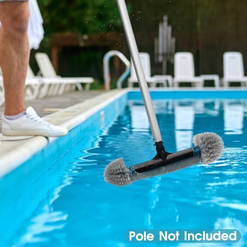 20'' Pool Brush Head, Detachable Pool Cleaning Brush with Durable Around Nylon Bristles, EZ Clip Aluminum Handle- Clean Swimming Pools Walls, Steps & Corners Faster - size: 20" Detachable Pool Brush