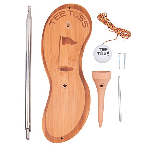 Golf Ball Deluxe Toss Game - 100% Bamboo - Be The First to Land The Ball Up On The Tee! (All Parts Included)