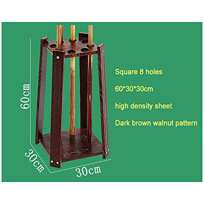 8 Holes/9 Holes/12 Holes Freestanding Pool Cue Rack Floor Stand -Billiard Cue Racks Holder Angle,Ball Floor Rack-Dark Brown||Square 8 Holes (60 * 30 * 30cm) - color: B-dark Brown