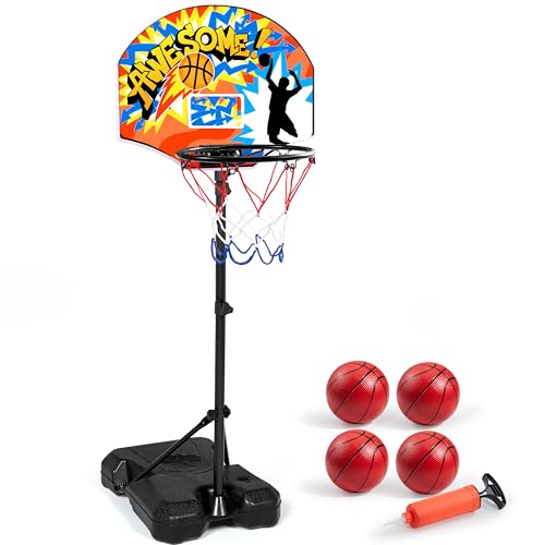 JOYIN Indoor Kids Basketball Hoop with Stand, Toddler Basketball Goal Adjustable Height 28ft-6.2ft, Portable Mini Outdoor Toys for Boys Girls Age 3 4 5 6 7 8, Inside Outside Sport Games for Fun