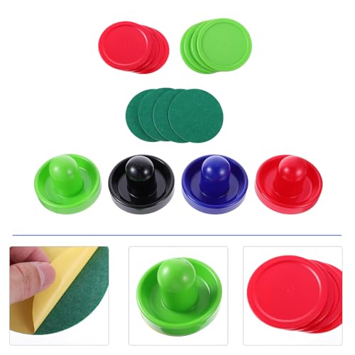 Air Hockey Table Replacement Accessories Plastic Pushers and Pucks with Felt Bottom Pads Fast Gliding Plastic Air Hockey Puck and Pusher Kit for Game Tables