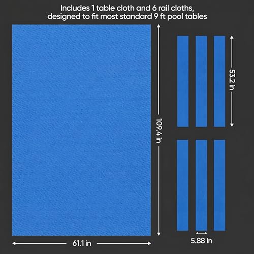 KONLLEN 9ft Pool Table Felt, 80/20 Wool Nylon Blend Billiard Table Cloth with Pre-Cut Strips, Professional Replacement Felt for Home & League Play - color: 003-Blue