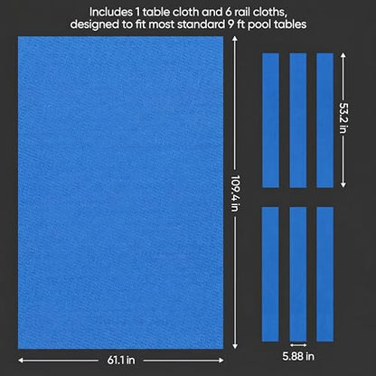 KONLLEN 9ft Pool Table Felt, 80/20 Wool Nylon Blend Billiard Table Cloth with Pre-Cut Strips, Professional Replacement Felt for Home & League Play - color: 003-Blue