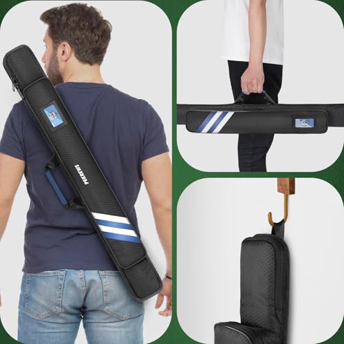 PEKREWS Pool Cue Case, Soft Pool Stick Case 1x1 Holds 1 Butt and 1 Shaft with Queue Zipper Pocket, Sturdy Polyester Billiard Cue Bag with Shoulder Strap Handle, Billiard Stick Bag for Men and Women - color: Midnight Blue