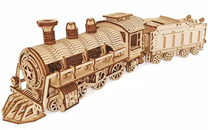 3D Wooden Puzzle - DIY Mechanical Steam Train Model Kits - Wood Crafts Vehicle Building Model - Wooden STEM Brain Teaser Puzzle - Steam Train Christmas Birthday Gifts for Adults & Teens - style: Steam Train