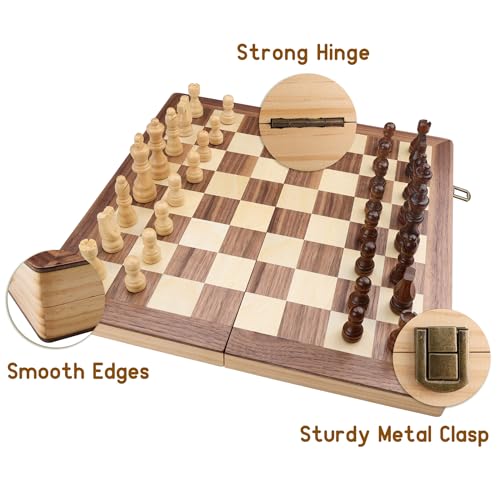 Gothink Chess Set Board Games for Adults, 15'' Handcrafted Wooden Game Board with 2 Extra Pawn Pieces & Storage Box Instructions, Folding Chess Game for Tournament Professional Beginner - Non-Magnetic - style: 15'' Non-Magnetic Chess Set