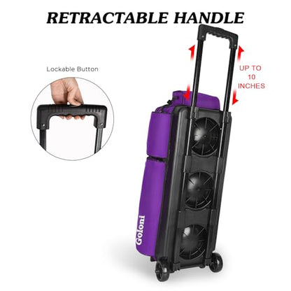 Goloni 3 Ball Bowling Bags with Wheels - Rolling Bowling Bag for 3 Balls & Accessories - Retractable Handle Extends to 38 - color: Purple