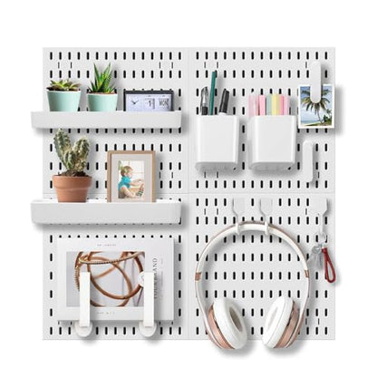 Wall Organizer Peg Board - Elevate And Declutter Your Gaming And Office - Create A Perfectly Structured Space(White) - color: White