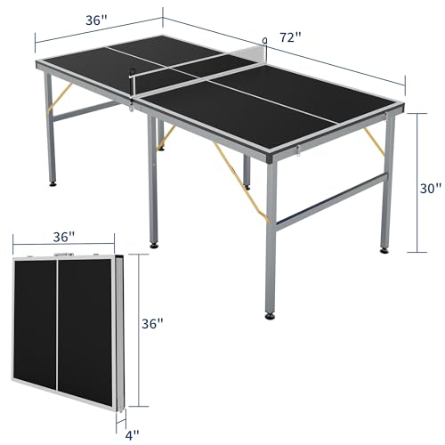 Portable Ping Pong Table - 6x3ft Professional Indoor/Outdoor Table Tennis Set with Net, 2 Paddles & 3 Balls - Quick 5-Min Assembly for Adults/Teens (Red/Black/Blue)
