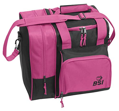 BSI Deluxe Single Ball Tote Bowling Bag with Shoe Compartment & Accessory Storage - color: Pink