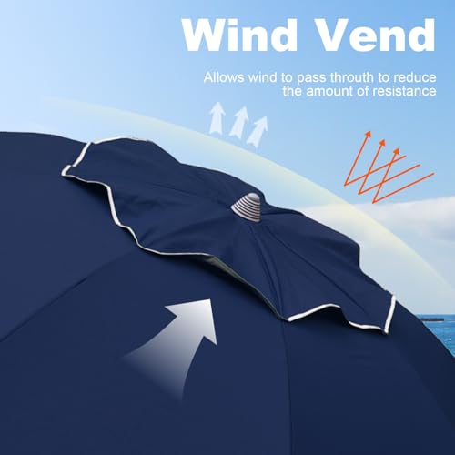 AMMSUN 7ft Beach Umbrella with Sand Anchor Sand Screw, Tilt, Windproof, Sun Protection,UPF 50+ Silver Coating Inside and Telescoping Pole for Outdoor Patio (Solid Navy) - color: Solid Navy