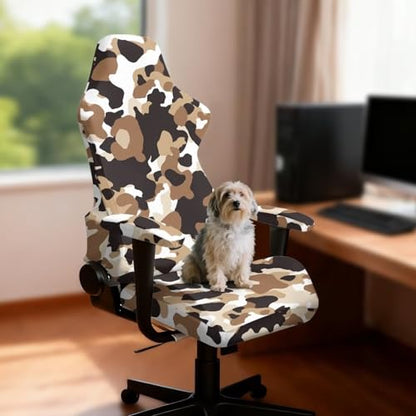 Brown Camouflage Pattern Set of 4 Gaming Chair Covers with Armrest Covers Anti-Slip Stain Resistant Gaming Chair Cover Set Stretch Computer Chair Seat Slipcovers - color: Brown Camouflage Pattern