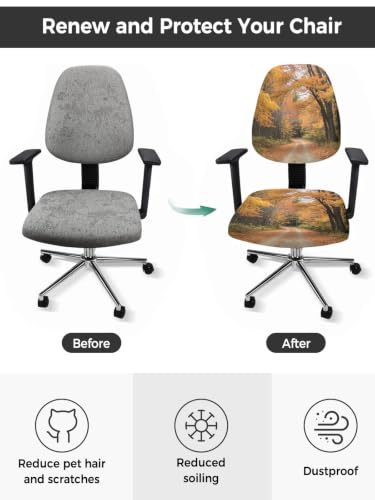 Savannan Office Chair Cover, Autumn Wild Path Forest Fallen Leaf Protective Stretch Elastic Universal Cover for Desk Task Chair,Computer Rotating Chair 1 Pcs Fall Natural Scenery