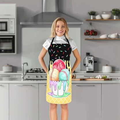 Castle Fairy Ice Cream Drip Baseball Kids Kitchen Apron - color: Yellow Black