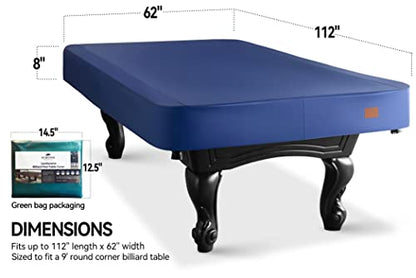 Heavy Duty Leatherette Billiard Pool Table Cover, Waterproof & Tearproof Cover for Pool Table 7/8/9FT (9 Feet/Blue) - color: Midnight Blue, size: 9FT-(112"LX 62"WX 8“H)
