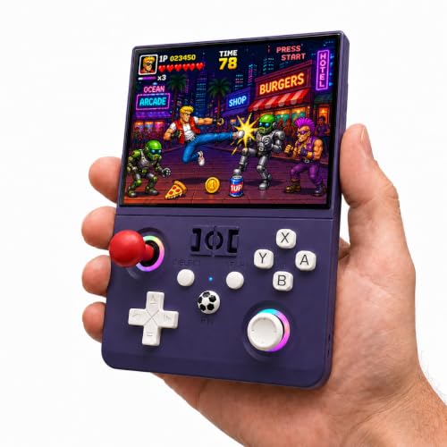R36MAX2 Retro Handheld Game Console, 4.5-Inch 1024x768 IPS Screen, 128GB 22000+ Classic Games, Open Source Linux System, Dual Arcade Joysticks, 4000mAh Battery, Portable Case, (Purple) - color: Purple