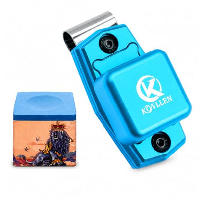 KONLLEN Magnetic Pool Chalk Holder Aluminum Alloy Belt Clip | Portable design, durable metal construction, quick access,metal cue chalk case for pool, snooker and carom - color: Blue Chalk Holder+pool chalk