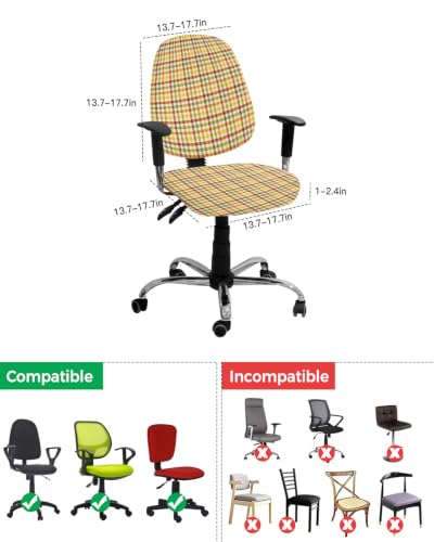 Savannan Office Chair Cover, Fall Thanksgiving Orange Buffalo Plaid Protective Stretch Elastic Universal Cover for Desk Task Chair,Computer Rotating Chair 1 Pcs Farmhouse Yellow Gingham Check