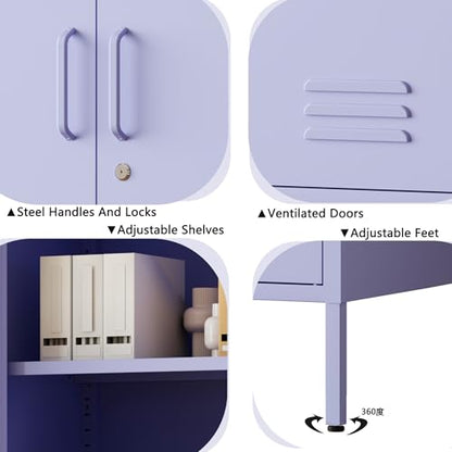 Purple Wide Metal Storage Cabinet, 32" H Heavy Duty Steel Locker with Lock, 2 Adjustable Shelves & Ventilated Doors for Home Office Kitchen Living Room - color: Purple, style: 32"H-Cabinet-TH