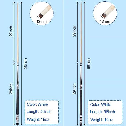 13mm 58 Inch 19 20 oz Billiard Pool Cue Stick, 1/2 Maple Billiard Pool Stick, House Bar Pool Table Sticks for Men - color: 2 x White 19 oz