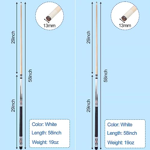 13mm 58 Inch 19 20 oz Billiard Pool Cue Stick, 1/2 Maple Billiard Pool Stick, House Bar Pool Table Sticks for Men - color: 2 x White 19 oz